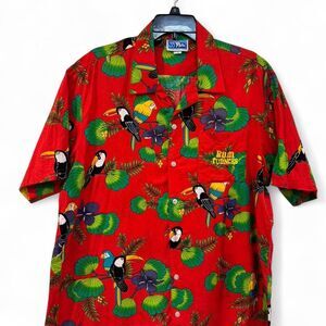 90s Hawaiian Camp Shirt L Jungle Birds Toucan Rum Runners Tropical Resort Cruise